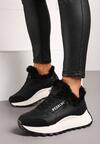 Czarne Sznurowane Sneakersy na Grubej Podeszwie Ozdobione Futerkiem i Napisem Zinira