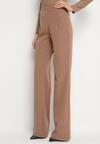 Jasnobrązowe Spodnie o Kroju Dzwonów  z Wysokim Stanem i Imitacją Kieszonek Zinire
