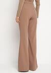 Jasnobrązowe Spodnie o Kroju Dzwonów  z Wysokim Stanem i Imitacją Kieszonek Zinire