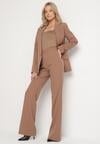 Jasnobrązowe Spodnie o Kroju Dzwonów  z Wysokim Stanem i Imitacją Kieszonek Zinire
