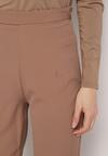 Jasnobrązowe Spodnie o Kroju Dzwonów  z Wysokim Stanem i Imitacją Kieszonek Zinire