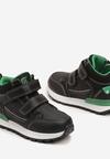 Czarno-Zielone Płaskie Botki w Stylu Sneakersów Ozdobione Przeszyciami Derizia