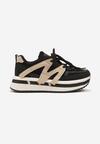 Czarno-Beżowe Sznurowane Sneakersy na Grubej Podeszwie z Paskami Innaretis