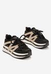 Czarno-Beżowe Sznurowane Sneakersy na Grubej Podeszwie z Paskami Innaretis