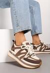 Brązowo-Beżowe Sznurowane Sneakersy na Grubej Podeszwie z Paskami Innaretis