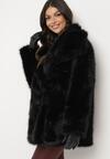 Czarna Futrzana Kurtka z Szerokim Kołnierzem i Kieszeniami Atintana