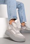 Szare Botki na Grubej Podeszwie w Stylu Sneakersów ze Sznurowaniem i Futerkiem Narilae