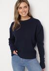 Granatowy Sweter z Domieszką Wełny Parizia