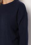 Granatowy Sweter z Domieszką Wełny Parizia