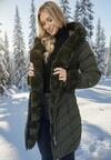 Ciemnozielona Pikowana Kurtka Zimowa z Paskiem i Futerkowymi Obszyciami z Możliwością Odpięcia Hedirra