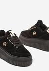 Czarne Sneakersy na Grubej Podeszwie z Tłoczeniem i Metaliczną Ozdobą Tilirina