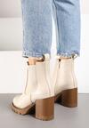 Beżowe Botki na Obcasie w Stylu Sztybletów z Gumką Realine