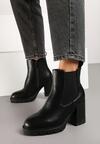 Czarne Botki na Obcasie w Stylu Sztybletów z Gumką Realine