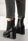 Czarne Botki na Obcasie w Stylu Sztybletów z Gumką Realine