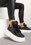 Czarne Sneakersy na Grubej Podeszwie z Podwójnym Sznurowaniem Weriella