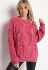 Różowy Sweter z Wełną z Ozdobnym Splotem Abrenevia