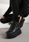 Czarne Sneakersy na Platformie Ocieplane Futrem Leanelitia