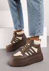Beżowo-Brązowe Sneakersy na Grubej Podeszwie Ocieplane Futerkiem Leandria