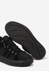 Czarne Skórzane Sneakersy na Grubej Tłoczonej Podeszwie ze Sznurowaniem Gemiola
