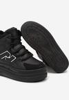 Czarne Sneakersy na Grubej Podeszwie z Tłoczeniem Futerkiem i Geometryczną Wstawką Nealandra