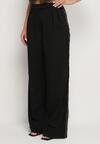 Czarne Szerokie Spodnie High Waist Ozdobione Kieszeniami Zinnoria