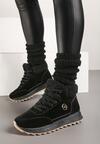 Czarne Sneakersy z Imitacji Zamszu Mocno Ocieplane Futrem Metarilea