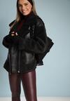 Czarna Kurtka Ramoneska z Kożuszkiem Zirara