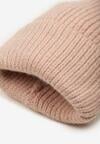 Różowa Prążkowana Czapka Beanie z Wiskozą i Metaliczną Nicią Temiala