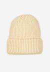 Beżowa Prążkowana Czapka Beanie z Wiskozą i Metaliczną Nicią Temiala