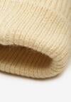 Beżowa Prążkowana Czapka Beanie z Wiskozą i Metaliczną Nicią Temiala