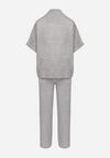 Szary Dzianinowy Komplet Oversize z Wiskozą Szerokie Spodnie i T-shirt Lannethria