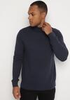 Granatowy Sweter Półgolf z Bawełną Ozdobiony Ściągaczami Zolila