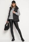 Czarne Ocieplane Legginsy High Waist z Imitacji Skóry z Bawełną Kevemi