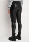 Czarne Ocieplane Legginsy High Waist z Imitacji Skóry z Bawełną Kevemi