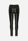 Czarne Ocieplane Legginsy High Waist z Imitacji Skóry z Bawełną Kevemi
