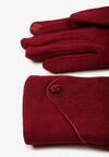 Bordowe Rękawiczki z Dzianiny Zdobione Eleganckim Guzikiem Senellia