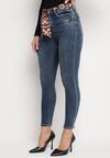 Niebieskie Jeansy Skinny Push Up z Wiązanym Paskiem Senamia