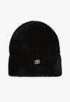 Czarna Czapka Typu Beanie z Wełną i Wiskozą Ozdobiona Naszywką Borirra