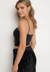 Czarny Top na Ramiączkach z Dekoltem w Kształcie Serca Zdobiony Cekinami Senelle