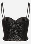 Czarny Top na Ramiączkach z Dekoltem w Kształcie Serca Zdobiony Cekinami Senelle