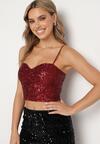 Bordowy Top na Ramiączkach z Dekoltem w Kształcie Serca Zdobiony Cekinami Senelle