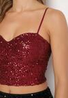Bordowy Top na Ramiączkach z Dekoltem w Kształcie Serca Zdobiony Cekinami Senelle