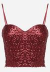 Bordowy Top na Ramiączkach z Dekoltem w Kształcie Serca Zdobiony Cekinami Senelle