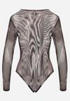 Brązowe Dopasowane Body Longsleeve z Siateczkowego Materiału z Wiskozą Listaria
