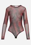 Bordowe Dopasowane Body Longsleeve z Siateczkowego Materiału z Wiskozą Listaria