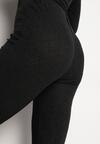 Czarne Brokatowe Spodnie Dzwony High Waist z Wiskozą i Gumką w Pasie Emaleira