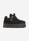 Czarne Sneakersy z Imitacji Zamszu na Platformie Ocieplane Futrem Sennalia