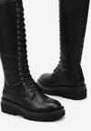 Czarne Płaskie Sznurowane Kozaki w Stylu Workerów Temili