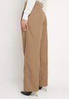 Ciemnobeżowe Szerokie Spodnie Garniturowe High Waist Nalinas