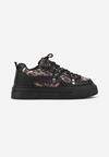 Czarne Sneakersy z Panterkowym Wzorem Calidi